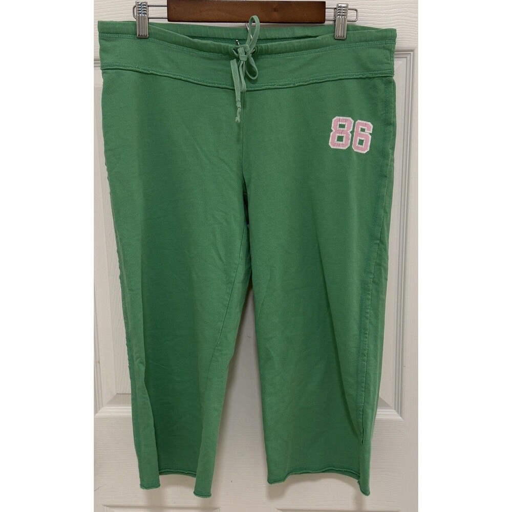 Vintage Y2K Victoria's Secret PINK Green Cropped Sweatpants capris Spellout M